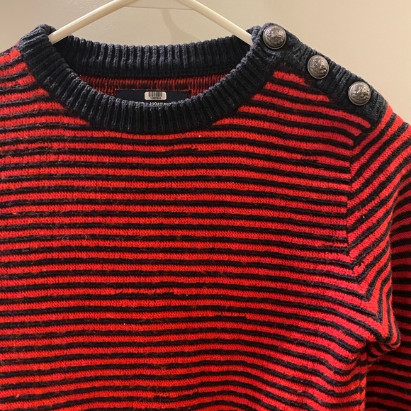 Red and Navy striped long sleeve sweater - Picture 3 of 6